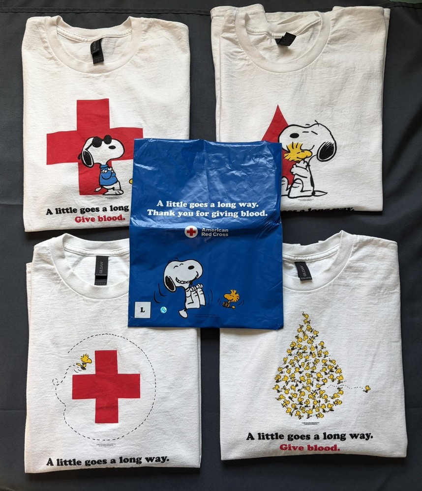 Peanuts American Red Cross Snoopy T-Shirts GOLDEN TICKET PRIZE COMPLETE SET OF 4