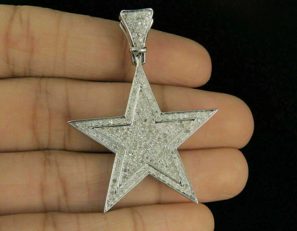 Men's 14K White Gold Diamond Star Pendant 1.35 Carat