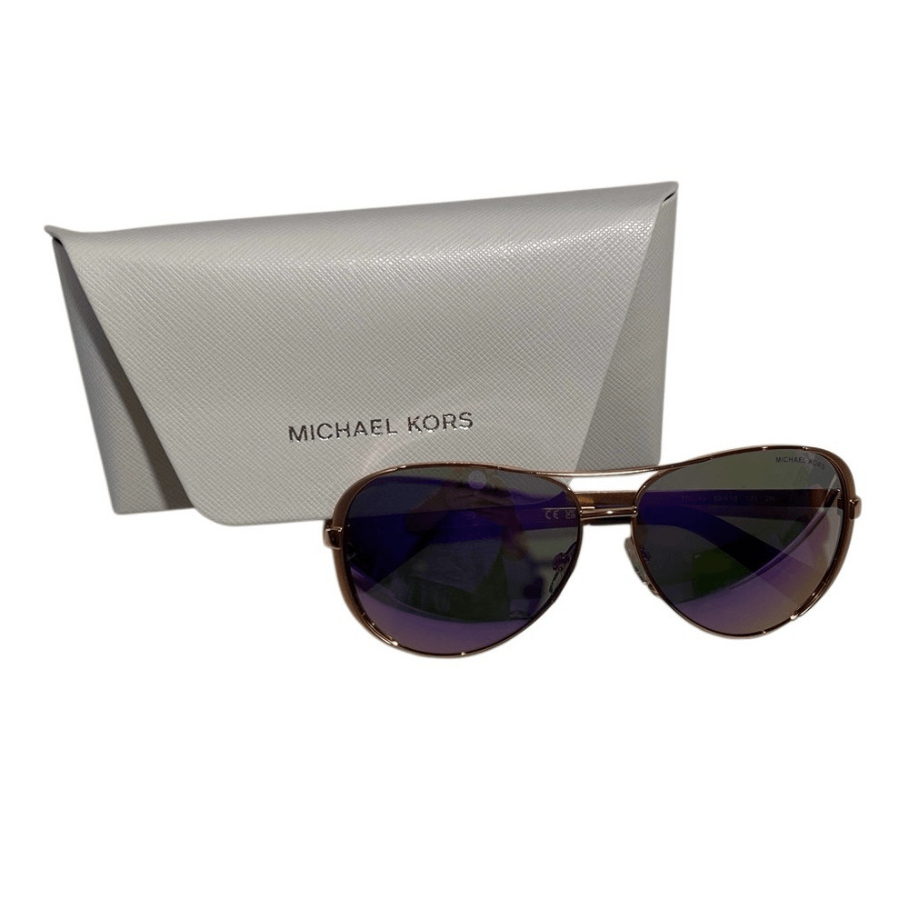 Michael Kors Sunglasses Aviator Chelsea Rose Gold Purple Mirror MK 5004 w Case