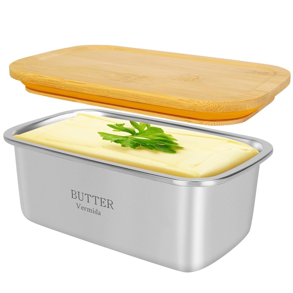 Butter Dish with Lid, Large Stainless Steel Butter Dish Container for Counter...
