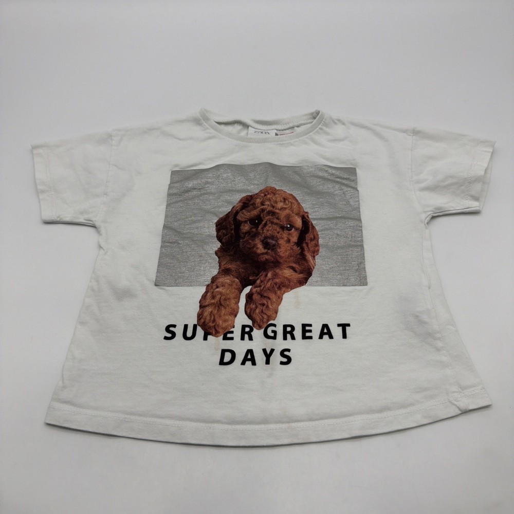 Zara T-shirt Kids Girls Size 4-5 Y White Graphic Print .#46561