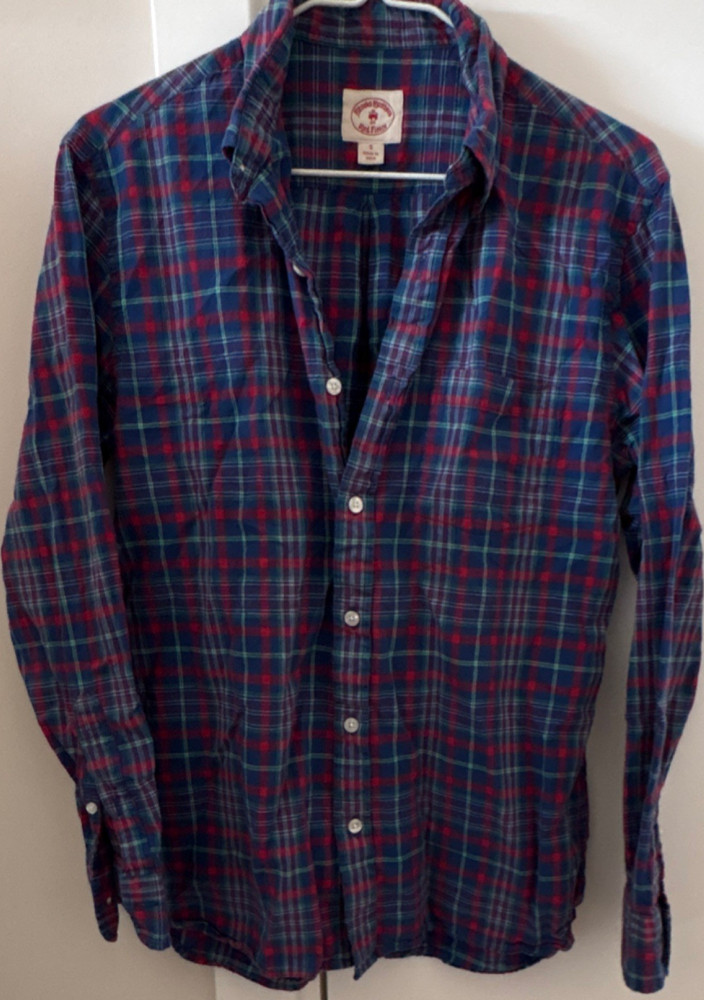 Brooks Brothers Men's S Slim Plaid Flannel Cotton Button-Up Shirt Red Blue