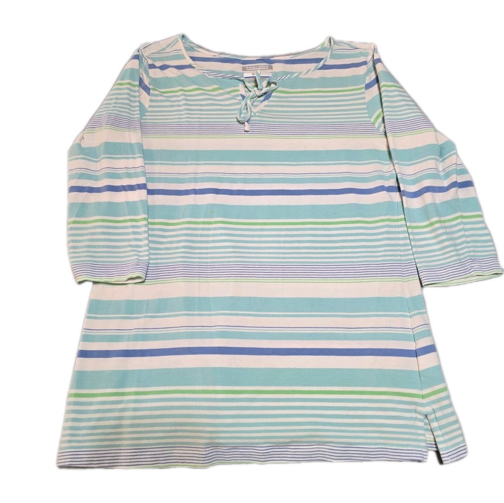 Columbia PFG Women's 3/4 Sleeve V Cut Neck Shirt Size Large Striped Blue White
