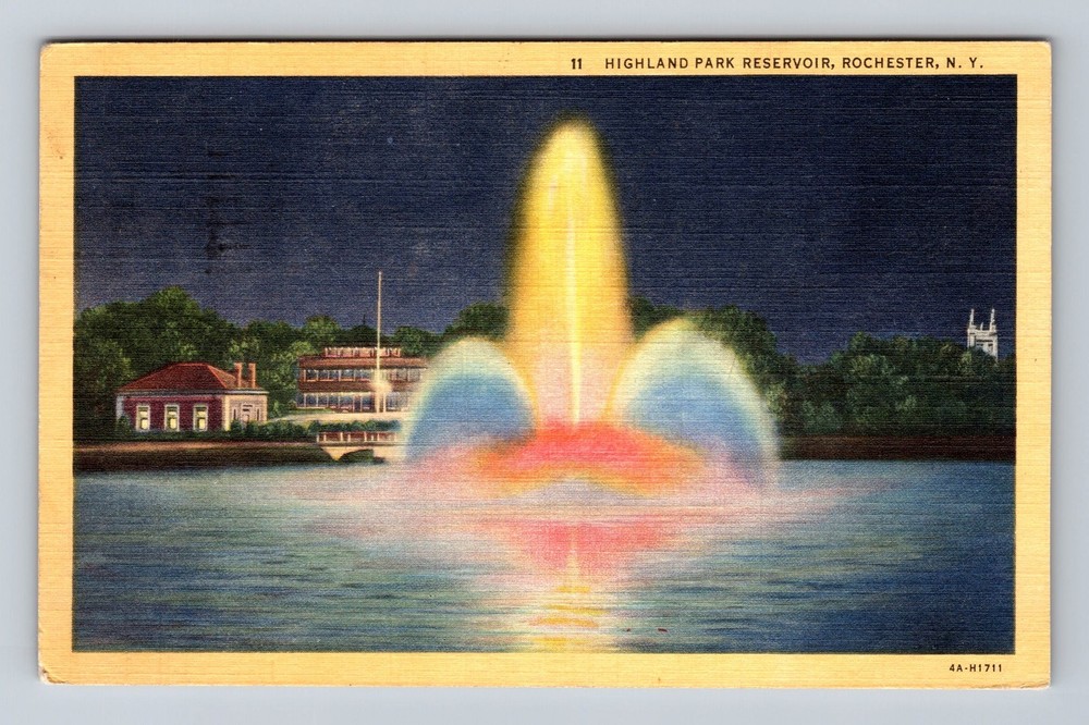 Rochester NY-New York, Highland Park Reservoir Fountain, Vintage c1952 Postcard
