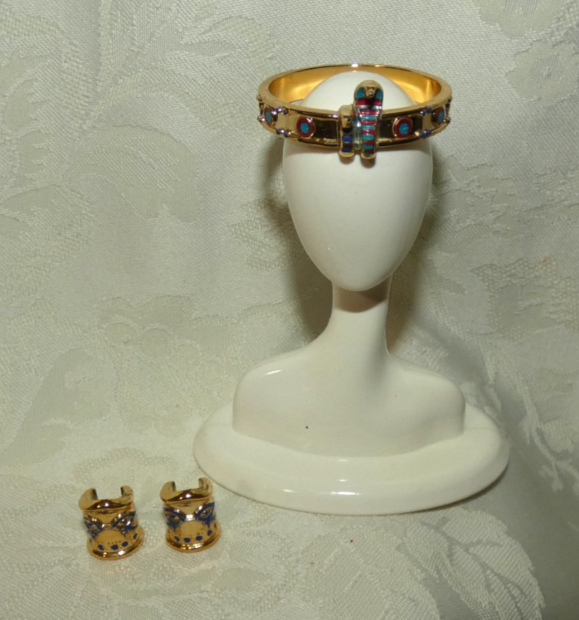 Barbie Accessory - Dotw Princess Nile Ornate Golden Bracelets & Crown For Doll
