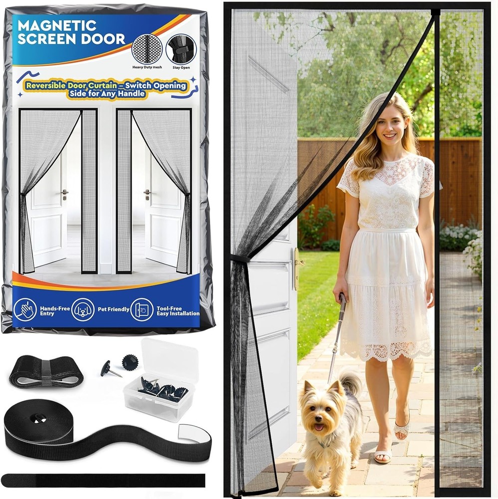 Screen Door Mesh - Reversible Left & Right Opening Door Screen with Magnetic ...
