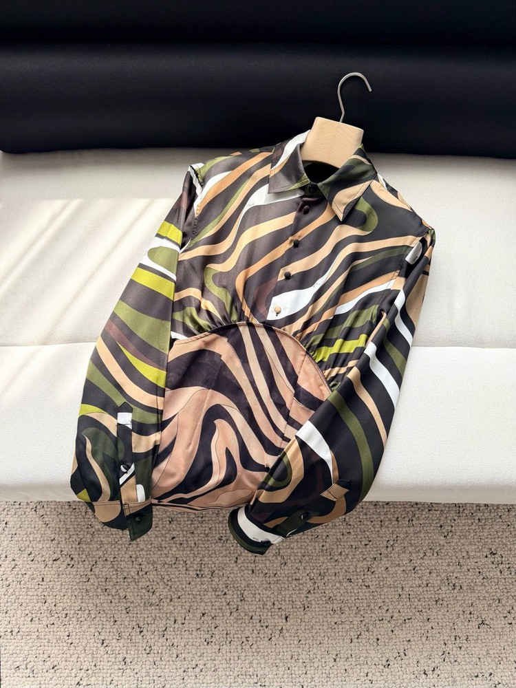 Emilio/ Pucci Silk Floral Print Shirt Dress