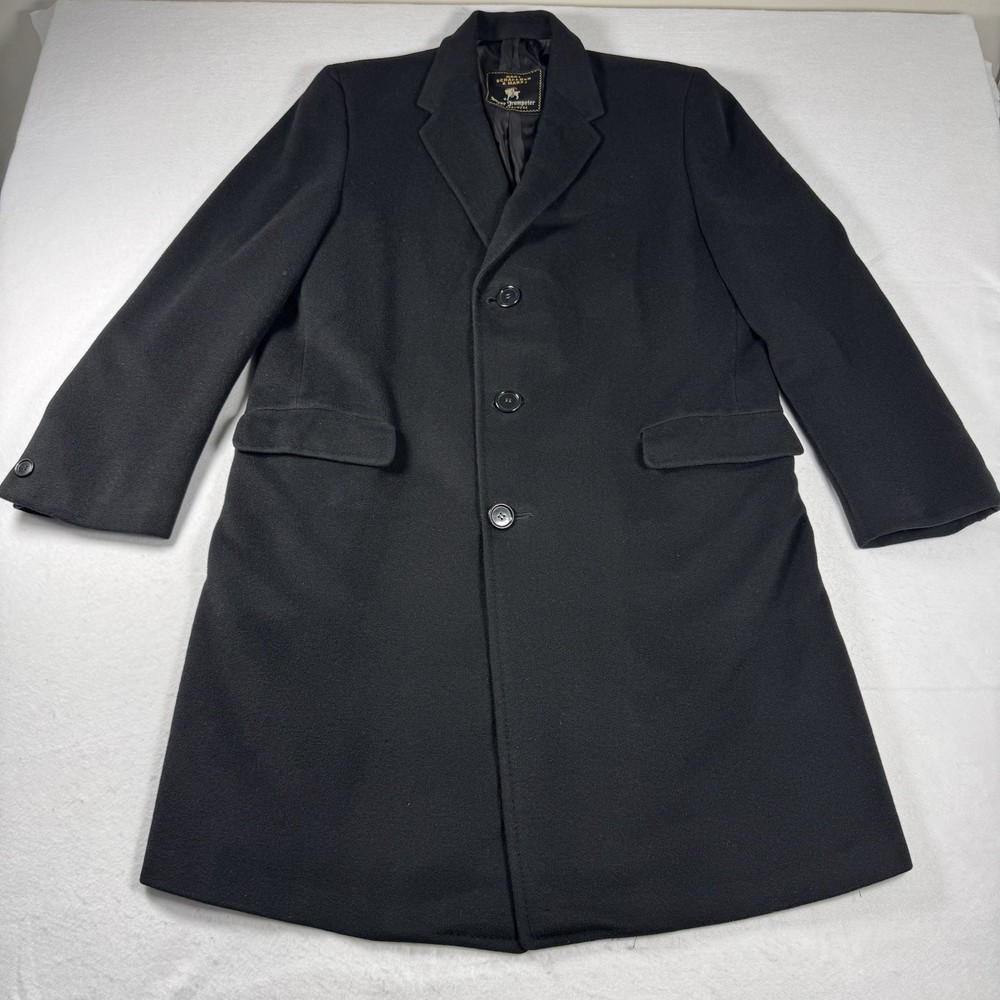 Hart Schaffner & Marx Silver Trumpeter 44R Black 100% Cashmere Overcoat