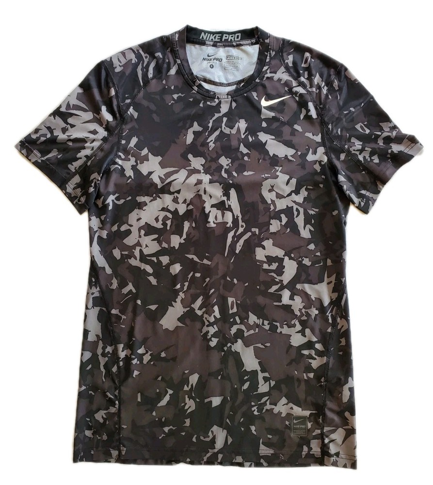 Nike Pro Dri-FIT Men's Fitted Camouflage Short Sleeve T-Shirt Black Gray S