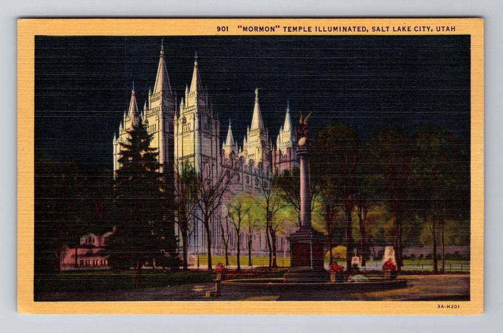 Salt Lake City UT-Utah, Mormon Temple Illuminated, Antique, Vintage Postcard