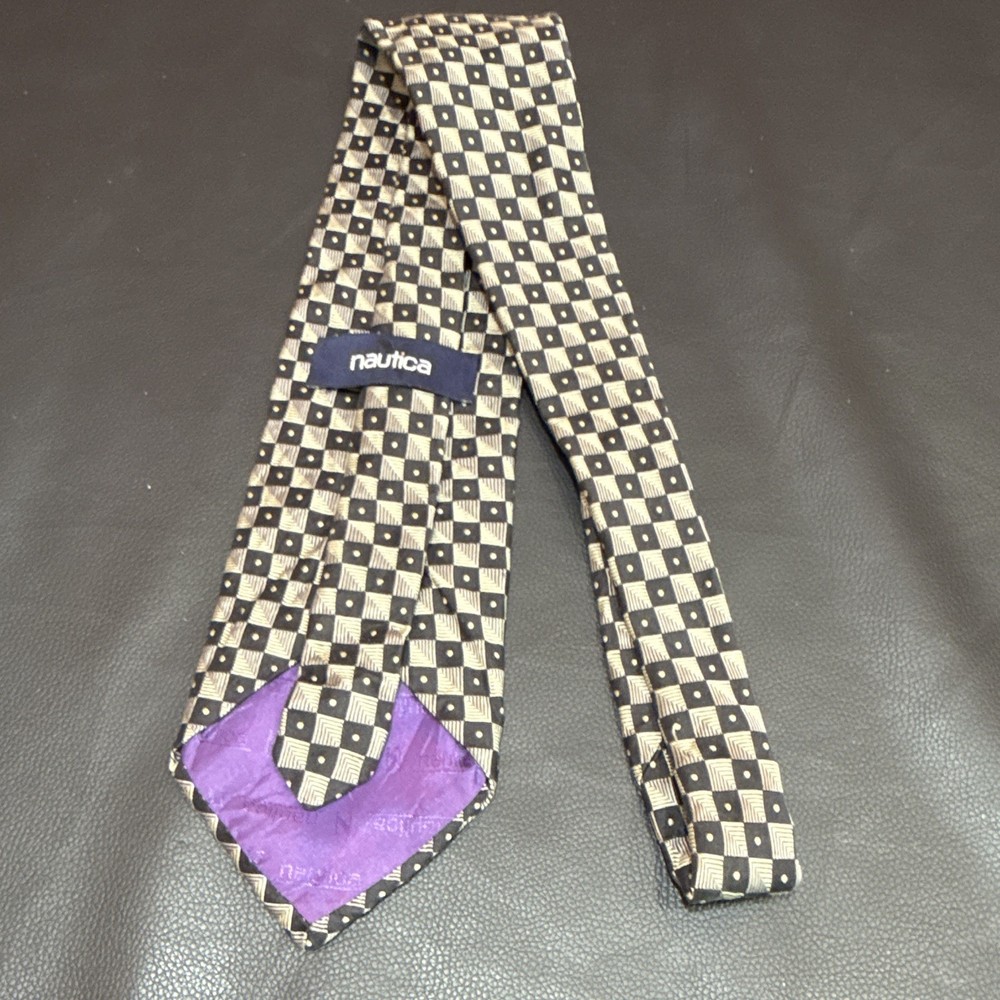 Nautica Men's Black & Beige Geometric Pattern Tie w/ Logo Accent One Size