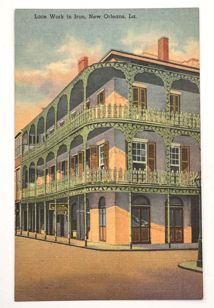 LACE WORK IRON BALCONY New Orleans Louisiana Linen Postcard