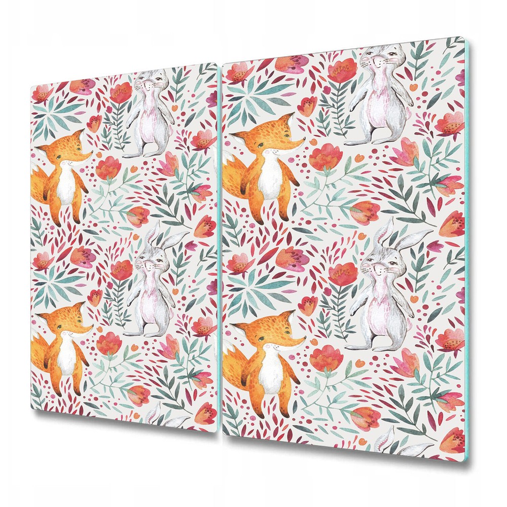 Glass Chopping Serving Board Utensil Vintage Foxy Animals Wild animals 2x30x52