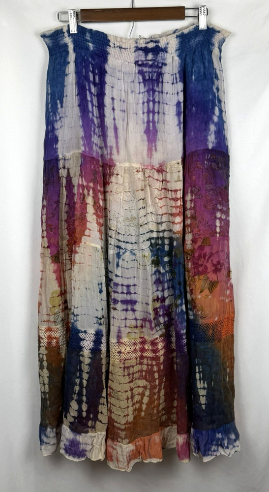NWT Bila Fairycore Layered Tie Dye Maxi Skirt L/XL Festival Boho Y2K Vintage