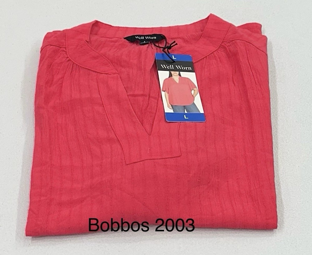 Well Worn Women's Short Sleeve V-Neck Blouse, Pink, Size L