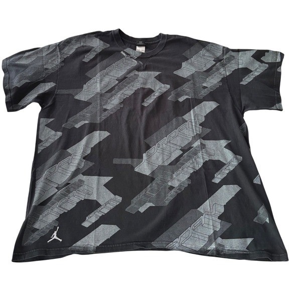 Vintage Jordan Brand T Shirt XXL Y2K AOP Geometric Jumpman Silver Tag 2000s Tee