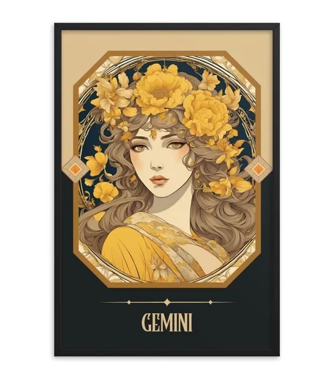Gemini Zodiac Art Print - Art Nouveau Tarot Woman Illustration