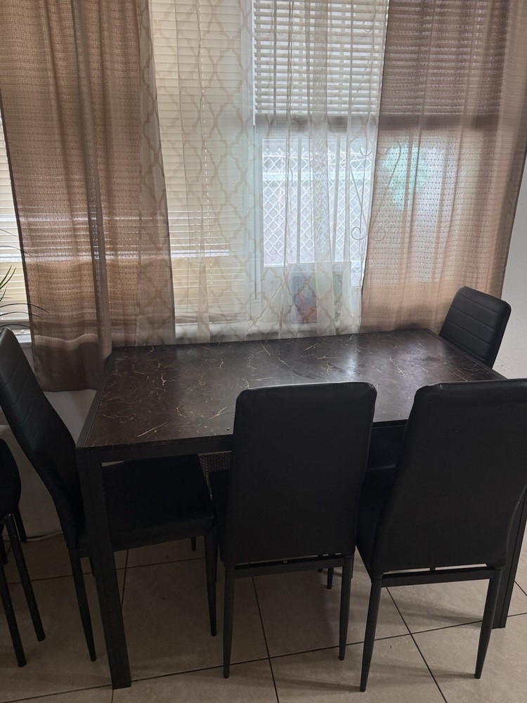 Black Marbled Rectangular Dining Table Set w/ 4 Chairs, 5-Piece