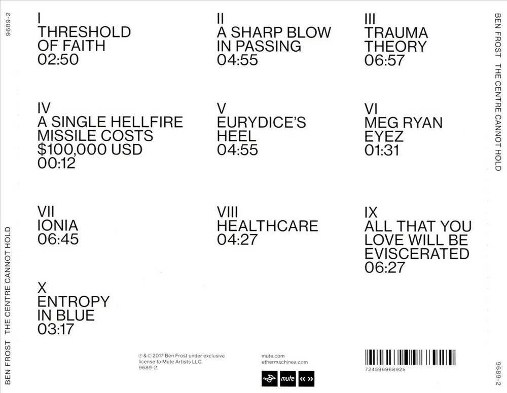 Ben Frost Centre Cannot Hold New Cd