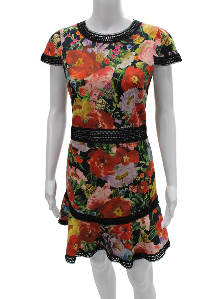 Alice + Olivia Womens Fit & Flare Dress Multicolor Cotton Crew Neck Size 6Free Shipping in US $100+ Orders | $6.95 Orders Below