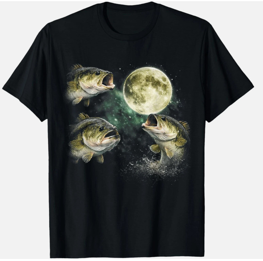 Bass Fish Howling to The Moon Vintage Angler Fisherman T Shirt unisex T Shirt