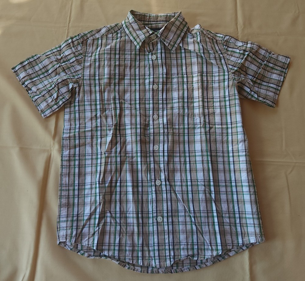 Cherokee Shirt White Beige Plaid Button Down Collared Short Sleeve Size M