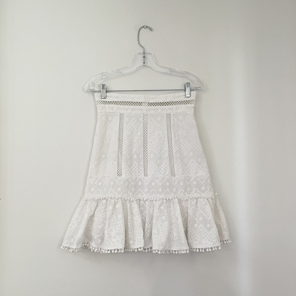 Zimmerman size 1 White eyelet Lace mini midi Riffle Hem Skirt Spring Bridal