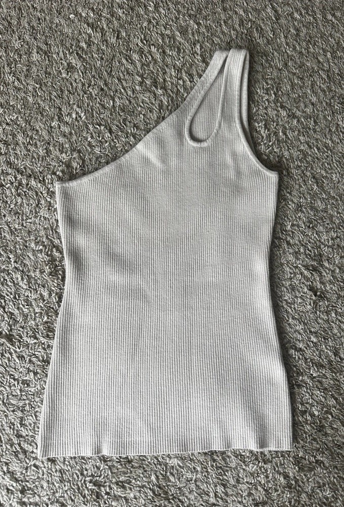 ZESICA Beige One Shoulder Ribbed Knit Cutout Tank Top Women’s Size M Stretch