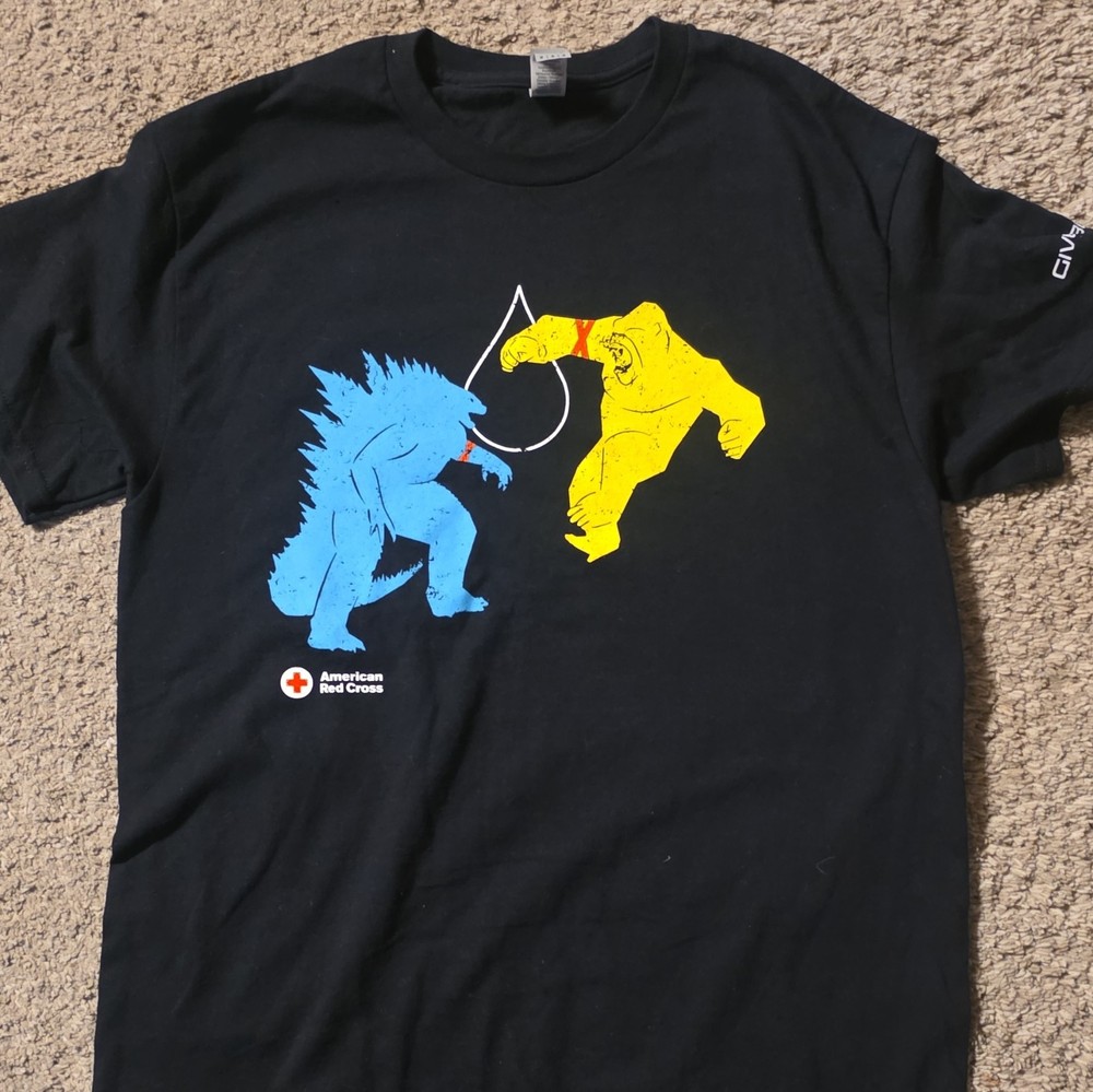 Men's Godzilla Graphic Print Crew Neck Short Sleeve T-Shirt Black Size M/L