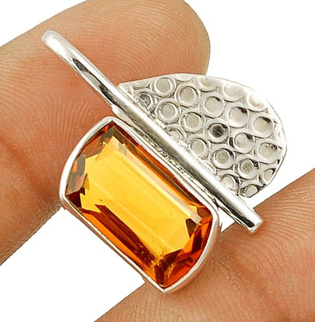 4CT Golden Citrine Sterling Silver Pendant 1.2 Inch Long B2-6
