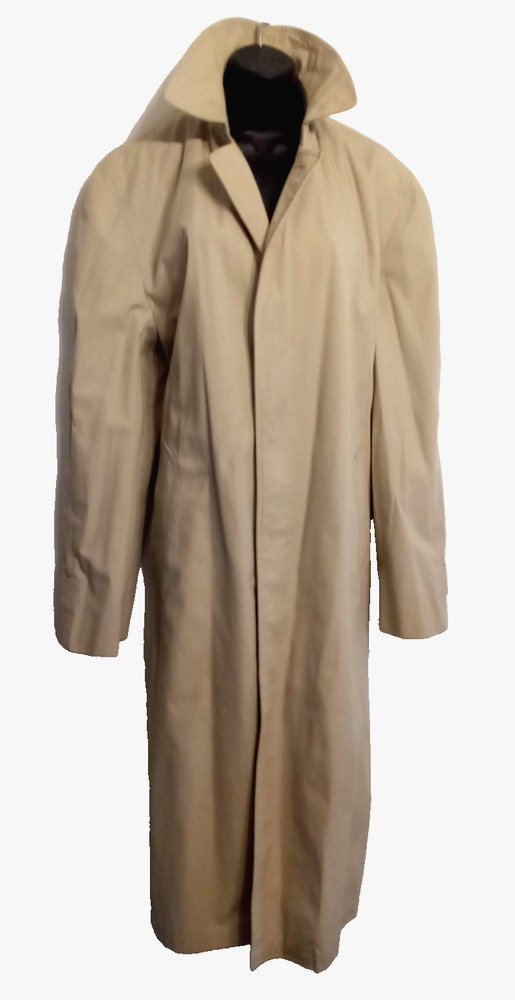 London Fog Men's Trench Rain Coat 40 long VTG Beige Single Breasted NO Liner