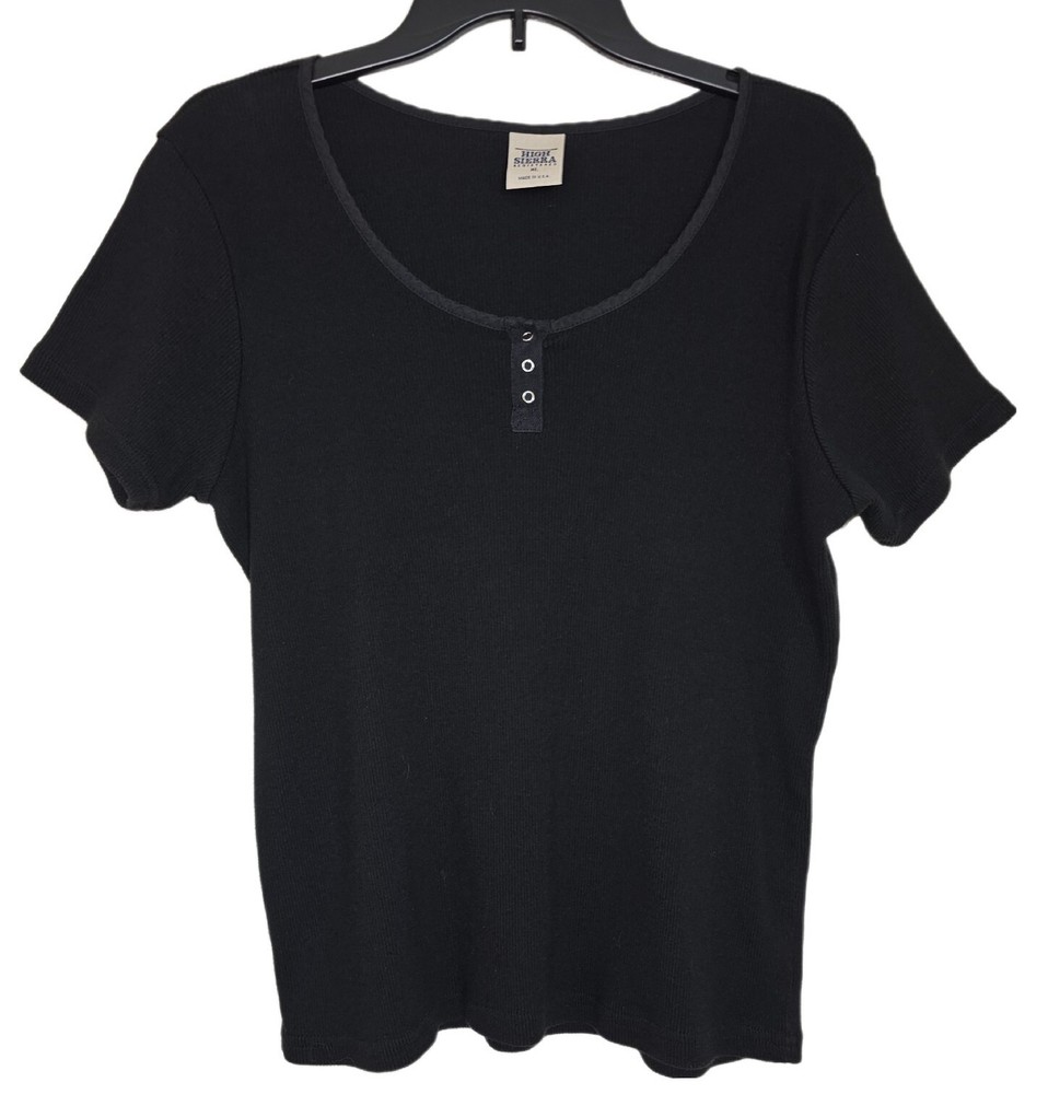 High Sierra Black Ribbed Short Sleeve Scoop Neck Top Women's Size XL