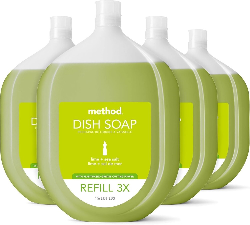 Eco-Friendly Gel Dish Soap Refill (Lime & Sea Salt) - Tough on Grease, 4-Pack