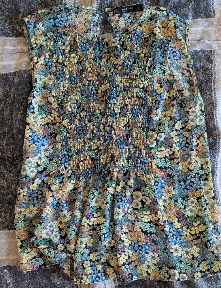 Zara Basic | Bright Ditsy Floral Sleeveless Blouse | Multi-Color | Women’s Xs