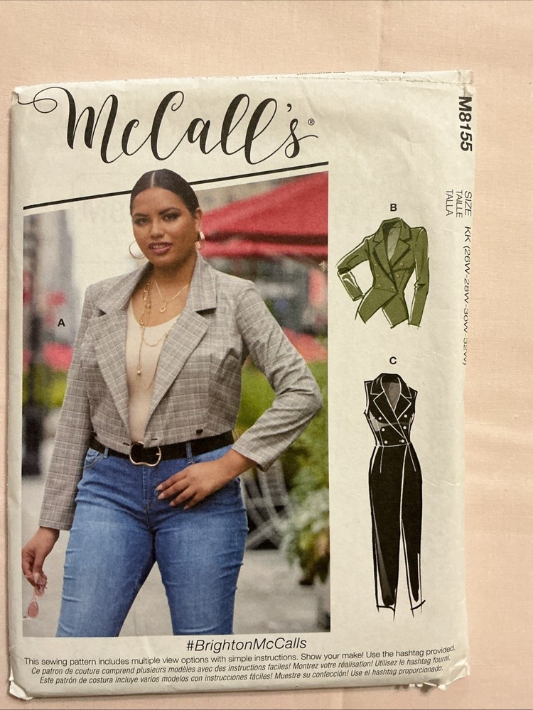 McCall's Sewing Pattern M8155 Womens Jacket Vest Double Breasted Sizes 26W-32W