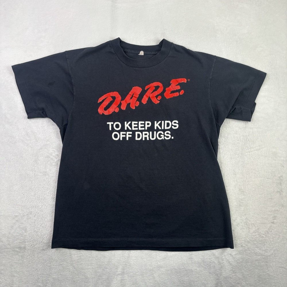 VTG 80s Screen Stars DARE Keep Kids Off Drugs Black Shirt Men's LG