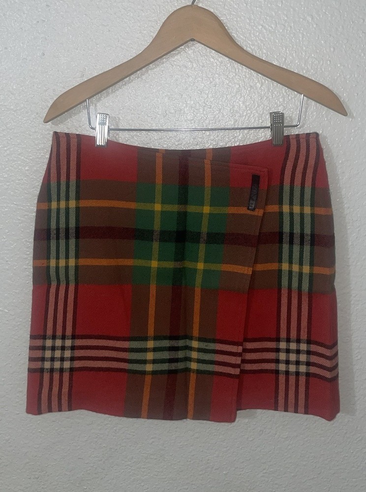 Vtg Ralph Lauren Plaid Tartan Wool Mini Skirt 90s Preppy Dark Academia Sz 10