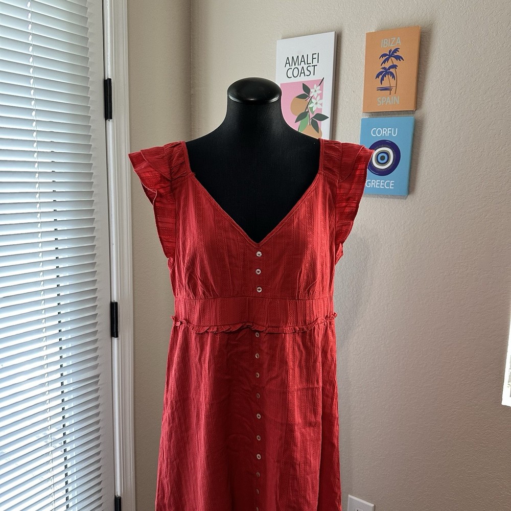 Betsey Johnson Women’s Dress Solid Red High Low Ruffle Straps Size M