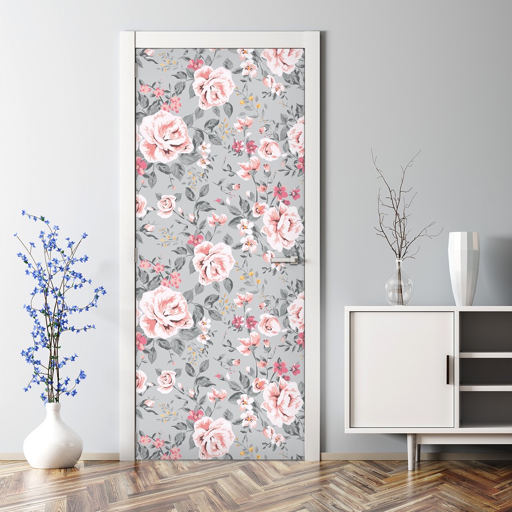Vintage Floral Rose Removable Self-Adhesive Nursery Door Sticker for Baby Girls & Kids