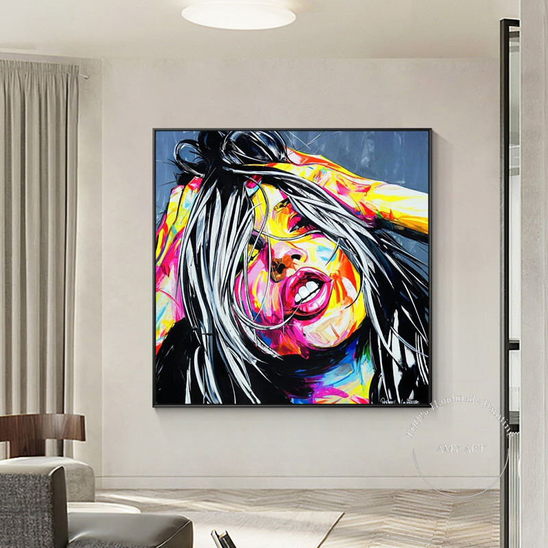 Palette Knife Handmade Portrait Face Canvas Oil Painting Wall Modern Art Picture