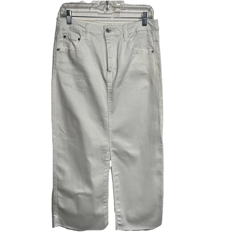 Oat N.Y., skirt  white Denim Midi Pencil Straight Stretch size 8 skirt a Raw Hem