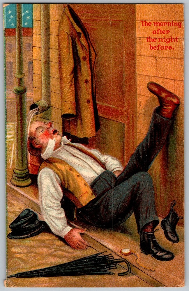 Antique Postcard Drunk Man Cartoon Valley Falls, NY 1900s