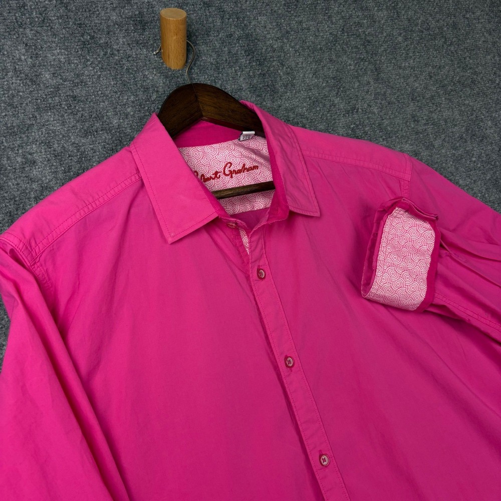 Robert Graham Mens 2XL Hot Pink Classic Fit Long Sleeve Button Down Shirt Cotton