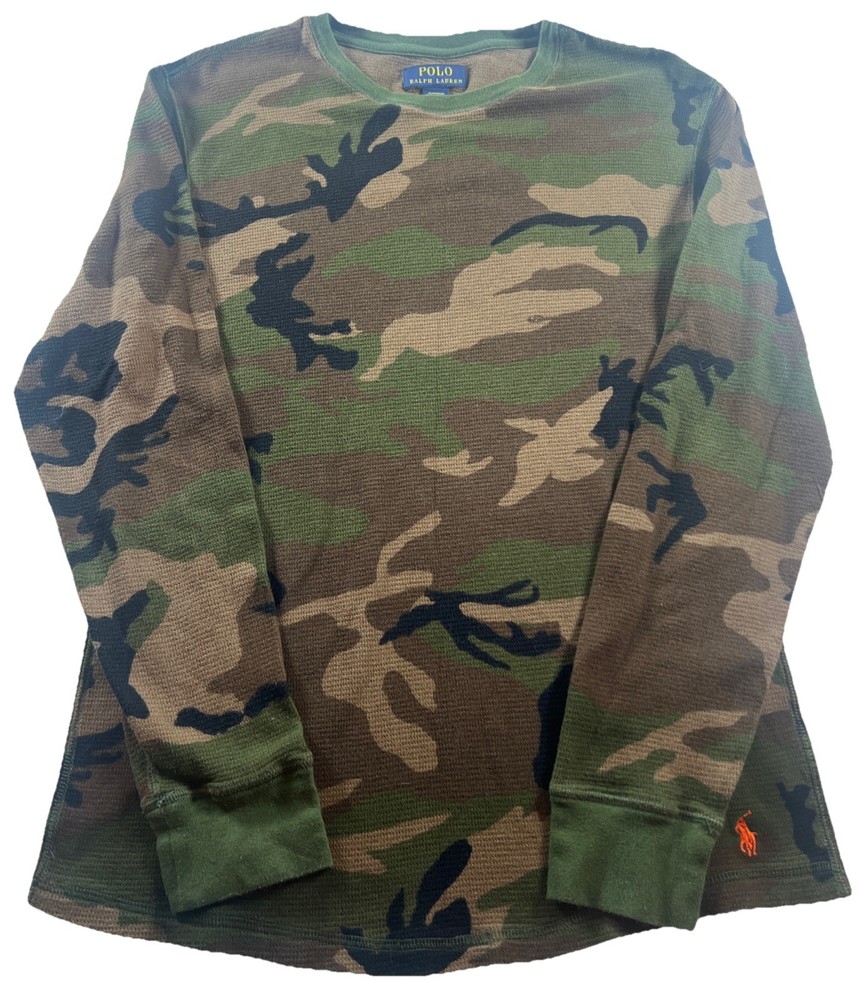 Polo Ralph Lauren Men's SZ M Camo Green Brown Waffle Knit Thermal Shirt