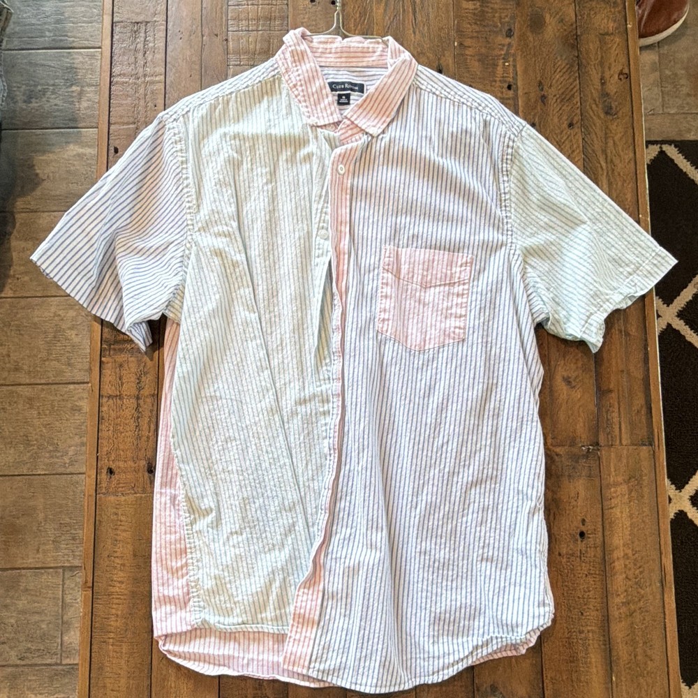Club Room Men's White/Blue/Pink/Green Striped Woven SS Button-Up Pockets XL