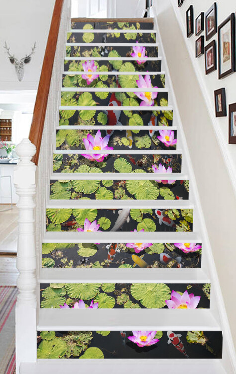 3D Pink Lotus Leaf AZ336 Stair Risers Decoration Mural Vinyl Wallpaper Kay