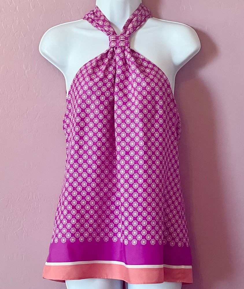 Banana Republic Silk Pink Floral/Geometric Print Halter Top Women's- 8