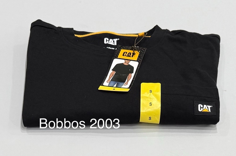 Cat Men’s Crewneck Short Sleeve Pocket Tee, Black, Size S