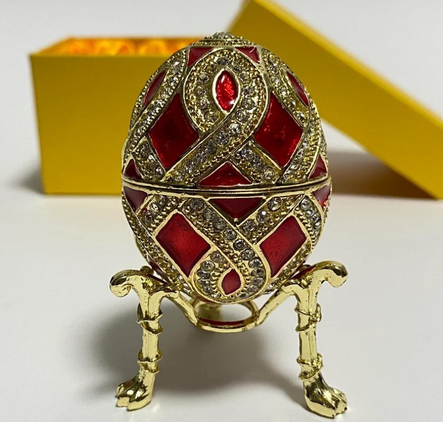 Faberge Egg style, Swarovski Crystals, Enameled Metal Egg, Handmade Jewelry Box