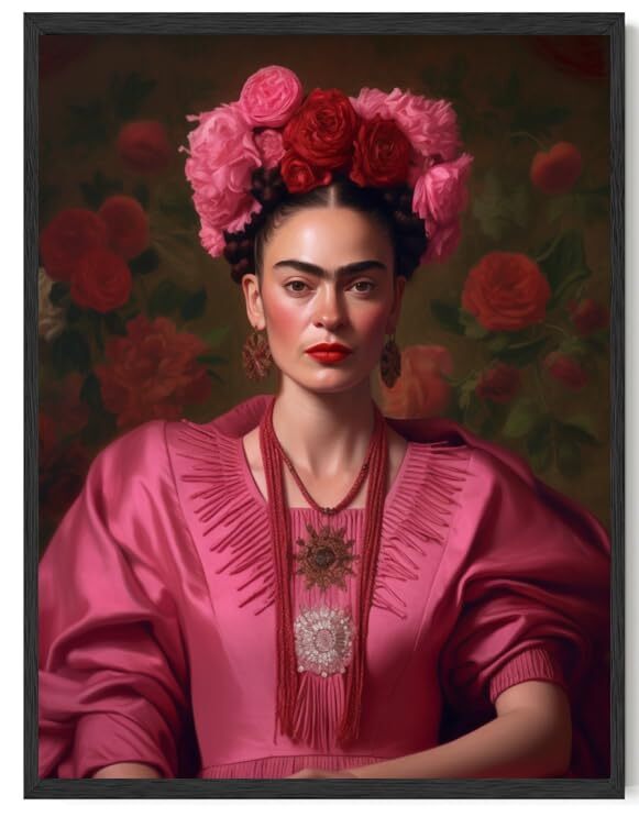Frida Kahlo Portrait Art, Feminist Wall Art, Pink Vintage Women Art, Classic ...